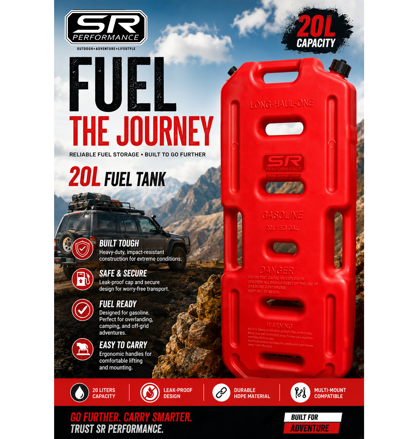 UNIVERSAL FUEL TANK 20L RED